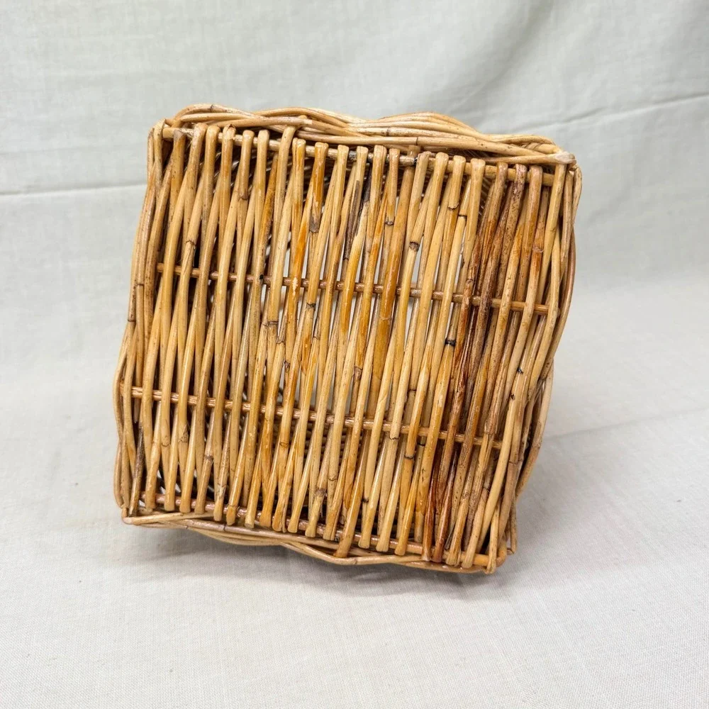Vintage Wicker Gathering Basket with Handle English Cottage Shelf Decor